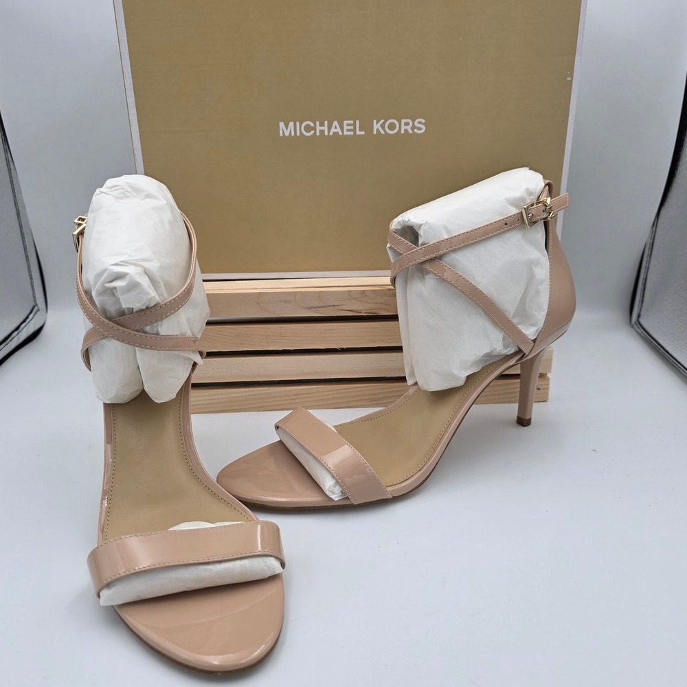 Michael Kors Ava Patent Leather Crisscross Ankle Strap Stiletto Sandals 10M